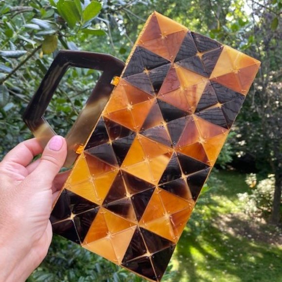 Mad Bags Handbags - VTG MAD BAGS Tortoise Shell Brown & Tan Tile PURSE
